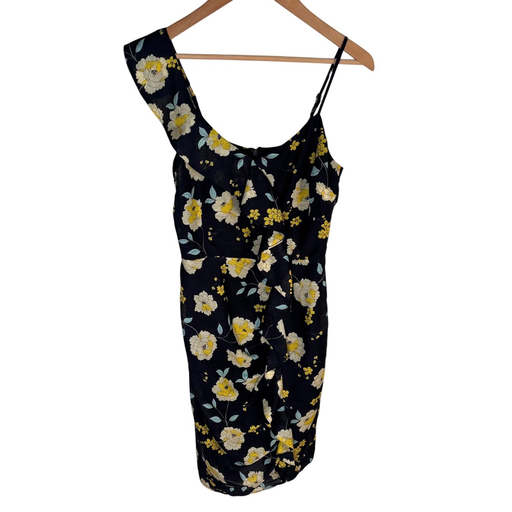 Cupcakes and Cashmere Floral One Shoulder Ruffle Mini Dress Black Yellow Sz XS